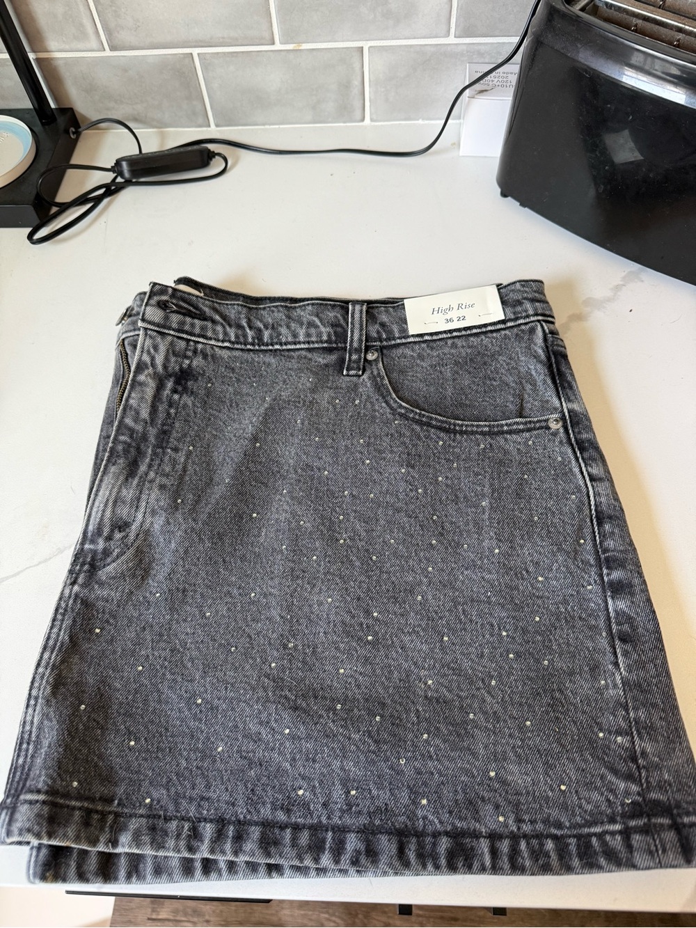 Abercrombie & Fitch Black High-Rise Denim Skirt with Stud Accents